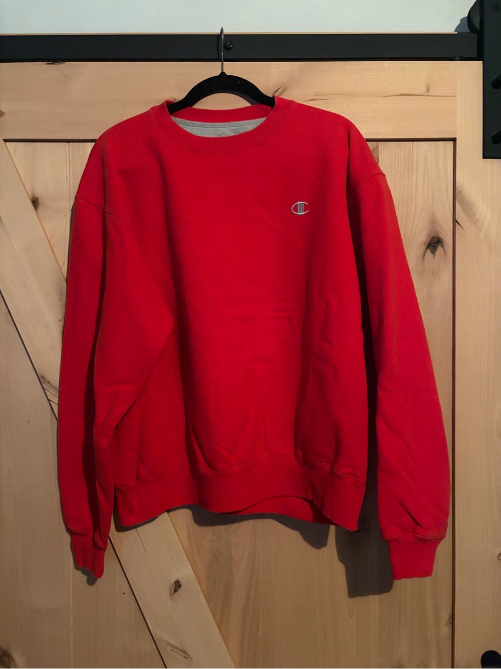 Champion Red Crewneck Sweatshirt with Small Logo